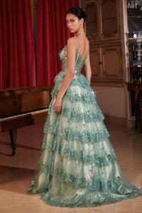 SEQUIN APPLIQUE SLEEVELESS LAYERED GOWN BY LADIVINE KV1108