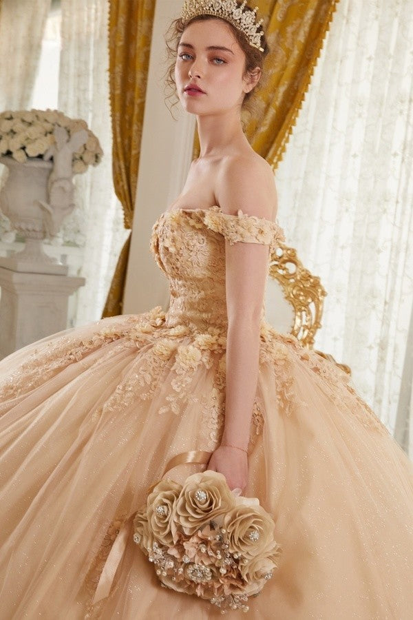 FLORAL APPLIQUE OFF SHOULDER BALL GOWN BY LADIVINE 15702